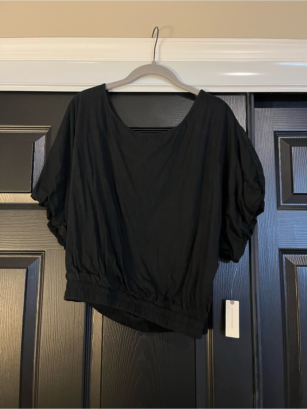 Anthropologie Black Short Sleeve Bubble Top